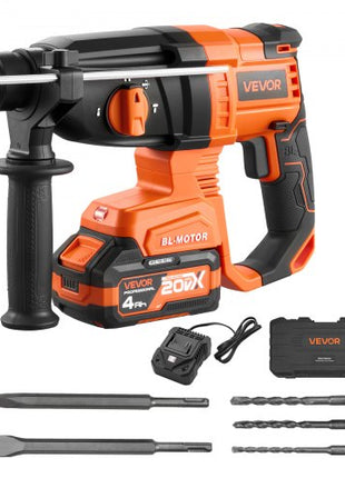 Rotary Hammer Drill, 7/8 in SDS-Plus Cordless, 20V Battery Powered Rotary Hammer, Brushless, Including Battery, Charger, 3 Drill Bits, Flat Chisel, Pointed Chisel, Carrying Case, for Concrete