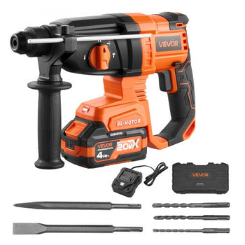 Rotary Hammer Drill, 7/8 in SDS-Plus Cordless, 20V Battery Powered Rotary Hammer, Brushless, Including Battery, Charger, 3 Drill Bits, Flat Chisel, Pointed Chisel, Carrying Case, for Concrete