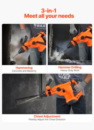 Corded Hammer Drill, 1600W 175-350RPM Electric Demolition Drills, 2-Inch SDS-Max Rotary Hammer Driver, 3 Functions Chipping Power Tool Kit for Concrete, Drilling Wood Plastic