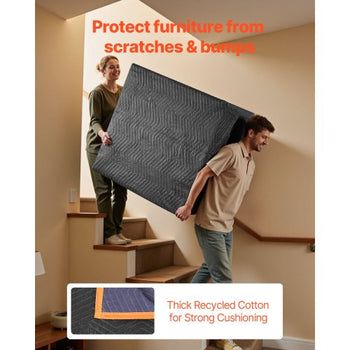 Moving Blankets 12 Pcs, 72 x 40 in (32 lbs/dz) Large Packing Blankets with Cotton Filling, Heavy Duty Nonwoven Fabric Padded Moving Blanket for Shipping, Wrapping, Protecting Furniture