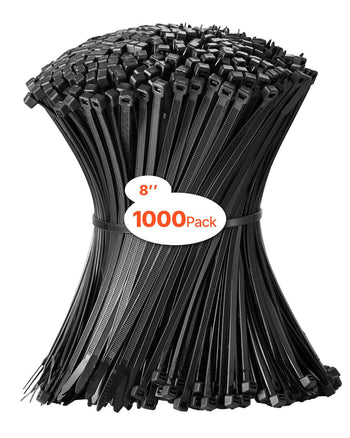 1000 Pack Cable Zip Ties, 8-inch Heavy Duty Cable Wire Ties with 45LBS High Tensile Strength, Multi-Purpose Self-Locking Nylon Tie Wraps, Heat & Cold Resistant for Indoor and Outdoor Use
