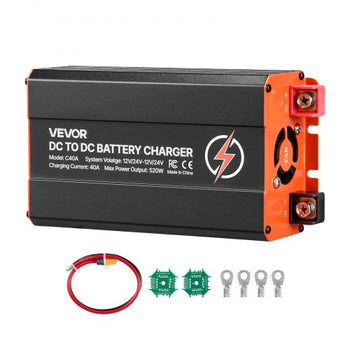 DC to DC Battery Charger, 520W, 40A Alternator Charger, Fast DC-DC Charging for Portable Power Stations, Compatible with LiFePO4 Lead-Acid AGM GEL Batteries, 12V/24V-12V/24V, for RV Home Backup