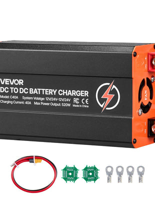 DC to DC Battery Charger, 520W, 40A Alternator Charger, Fast DC-DC Charging for Portable Power Stations, Compatible with LiFePO4 Lead-Acid AGM GEL Batteries, 12V/24V-12V/24V, for RV Home Backup