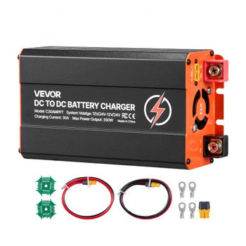 DC to DC Charger with MPPT, 350W, 30A On-Board Battery Charger, Solar Panel/Alternator Dual Input, Smart Multi-Stage Charging for LiFePO4 Lead-Acid Batteries, 12V/24V-12V/24V, for RV Home Backup