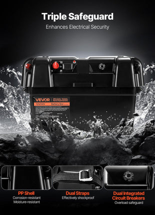 Battery Box, Group 24/27 Trolling Motor Battery Box, 12V/24V Marine Batteries Case with PP Shell and Dual Straps, Smart Batteries Case, Suitable for Trolling Motor, Marine,RV & Solar Panel