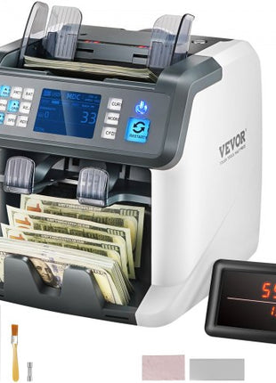 Money Counter Machine, Bill Counter with Mixed Denomination, 2CIS, SN, UV, IR, MG, DD Counterfeit Detection, Multi Currency, Value Counting Cash Counter and Sorter, Printer Enabled