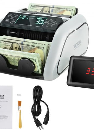 Money Counter Machine, Bill Counter with UV, MG, IR and DD Counterfeit Detection, USD & EUR Cash Counting Machine with Large LCD & External Display for Small Business