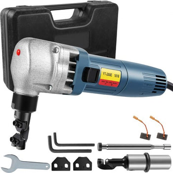 Electric Sheet Metal Cutter, 380W Power, 1800RPM Rotor Speed, 0.07in/1.8mm Cutting Capacity, Includes Replacement Blades and Storage Case, Ideal for Stainless Steel, Aluminium, Plastic