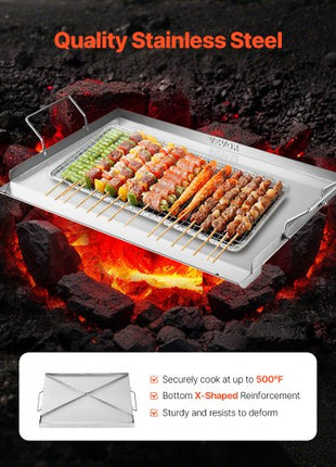 Stainless Steel Griddle, 23x16 inch Universal Flat Top Rectangular Plate, Gas Grill Griddle for BBQ Grill, Teppanyaki, Portable Family Cookware with Handle, for Camping Tailgating Party
