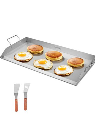 Stainless Steel Griddle, 32x16 inch Universal Flat Top Rectangular Plate, Gas Grill Griddle for BBQ Grill, Teppanyaki, Portable Family Cookware with Handle, for Camping Tailgating Party