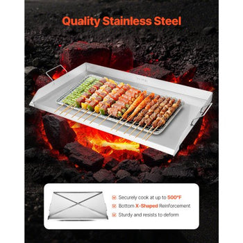 Stainless Steel Griddle, 36x22 inch Universal Flat Top Rectangular Plate, Gas Grill Griddle for BBQ Grill, Teppanyaki, Portable Family Cookware with Handle, for Camping Tailgating Party