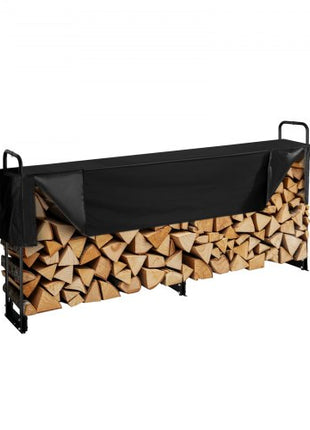 Firewood Rack with Waterproof Cover, 101 x 14 x 46 in Outdoor Firewood Holder, 660lb Weight Capacity, 1/2 Cord Log Holder, Half-Covered, Powder-coated Wood Storage Rack for Fireplace Deck