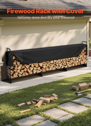 Firewood Rack with Waterproof Cover, 150 x 14 x 46 in Outdoor Firewood Holder, 660lb Weight Capacity, 1/2 Cord Log Holder, Half-Covered, Powder-coated Wood Storage Rack for Fireplace Deck