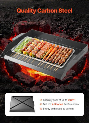 Carbon Steel Griddle, 20x16 inch Universal Flat Top Rectangular Plate, Gas Grill Griddle for BBQ Grill, Teppanyaki, Portable Family Cookware, for Camping Tailgating Party, Black