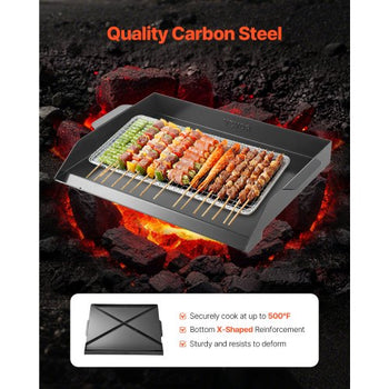 Carbon Steel Griddle, 20x16 inch Universal Flat Top Rectangular Plate, Gas Grill Griddle for BBQ Grill, Teppanyaki, Portable Family Cookware, for Camping Tailgating Party, Black