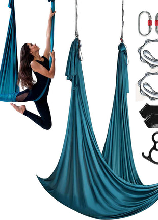 Aerial Silk & Yoga Swing, 11 Yards, Aerial Yoga Hammock Kit with 100gsm Nylon Fabric, Full Rigging Hardware & Easy Set-up Guide, Antigravity Flying for All Levels Fitness Bodybuilding, Green