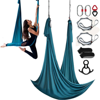 Aerial Silk & Yoga Swing, 11 Yards, Aerial Yoga Hammock Kit with 100gsm Nylon Fabric, Full Rigging Hardware & Easy Set-up Guide, Antigravity Flying for All Levels Fitness Bodybuilding, Green