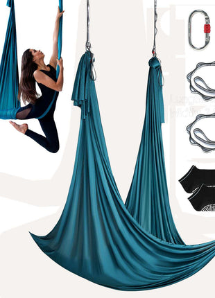 Aerial Yoga Hammock & Swing, 5.5 Yards, Aerial Yoga Starter Kit with 100gsm Nylon Fabric, Full Rigging Hardware & Easy Set-up Guide, Antigravity Flying for All Levels Fitness Bodybuilding, Green