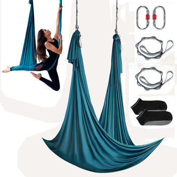 Aerial Yoga Hammock & Swing, 5.5 Yards, Aerial Yoga Starter Kit with 100gsm Nylon Fabric, Full Rigging Hardware & Easy Set-up Guide, Antigravity Flying for All Levels Fitness Bodybuilding, Green