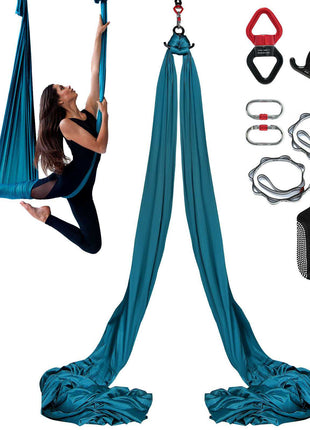 Aerial Silk & Yoga Swing, 8.7 Yards, Aerial Yoga Hammock Kit with 100gsm Nylon Fabric, Full Rigging Hardware & Easy Set-up Guide, Antigravity Flying for All Levels Fitness Bodybuilding, Green