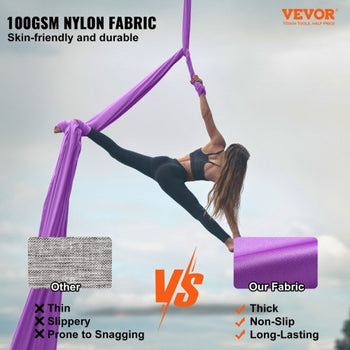 Aerial Silk & Yoga Swing, 8.7 Yards, Aerial Yoga Hammock Kit with 100gsm Nylon Fabric, Full Rigging Hardware & Easy Set-up Guide, Antigravity Flying for All Levels Fitness Bodybuilding, Purple