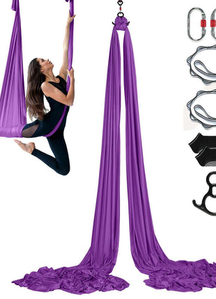 Aerial Silk & Yoga Swing, 8.7 Yards, Aerial Yoga Hammock Kit with 100gsm Nylon Fabric, Full Rigging Hardware & Easy Set-up Guide, Antigravity Flying for All Levels Fitness Bodybuilding, Purple