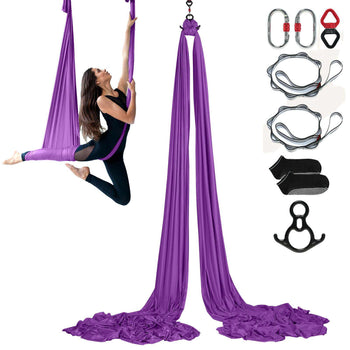 Aerial Silk & Yoga Swing, 8.7 Yards, Aerial Yoga Hammock Kit with 100gsm Nylon Fabric, Full Rigging Hardware & Easy Set-up Guide, Antigravity Flying for All Levels Fitness Bodybuilding, Purple
