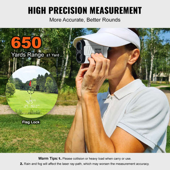 High precision laser rangefinder in gray and black, measuring up to 650 yards. Ideal for outdoor sports and golfing.