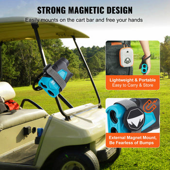 Lightweight turquoise and black magnetic mount for golf carts, easy to carry and store, perfect for hands-free use.