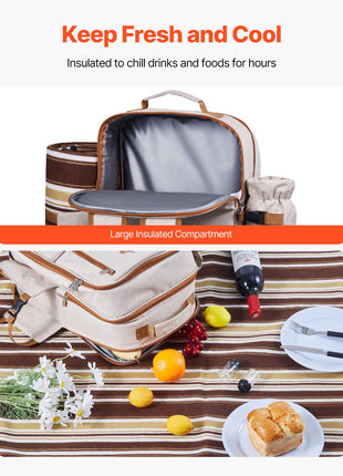 Picnic Backpack, Beach Picnic Backpack Bag for 4 Person with Insulated Cooler Compartment, Detachable Bottle/ Holder, Lightweight Blanket, Plates & Cutlery Set for Outdoor, Hiking, Camping