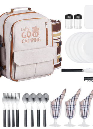 Picnic Backpack, Beach Picnic Backpack Bag for 4 Person with Insulated Cooler Compartment, Detachable Bottle/ Holder, Lightweight Blanket, Plates & Cutlery Set for Outdoor, Hiking, Camping