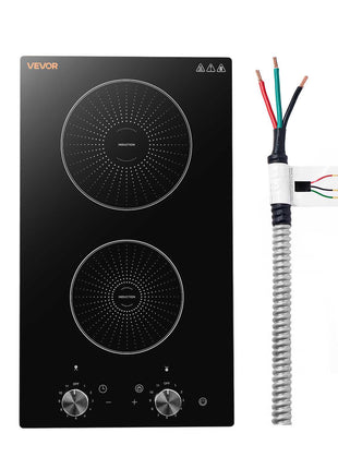 Induction Cooktop 12in 2 Burners Built-in Electric Stove 220V 3500W, Low-Power Continuous Heating, Induction Burner for Kitchen, 11 Power Levels, Knob Control, Ceramic Glass, and Child Lock