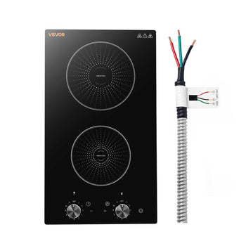 Induction Cooktop 12in 2 Burners Built-in Electric Stove 220V 3500W, Low-Power Continuous Heating, Induction Burner for Kitchen, 11 Power Levels, Knob Control, Ceramic Glass, and Child Lock