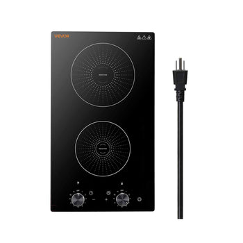 Induction Cooktop 12in 2 Burners Built-in Electric Stove 110V 1800W, Low-Power Continuous Heating, Countertop Induction Burner, 11 Power Levels, Knob Control, Ceramic Glass, and Child Lock