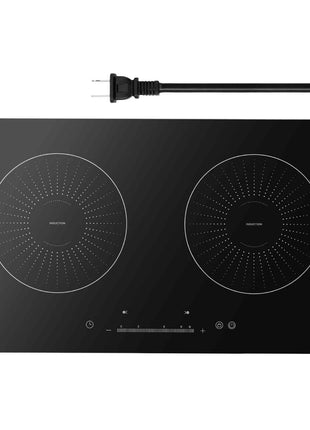 Induction Cooktop 24inch 2 Burners Built-in Electric Stove 110V 1800W, Low-Power Continuous Heating, Induction Burner, with 9 Power Levels, LED Touch Screen, and Child Lock, for Kitchen, RV
