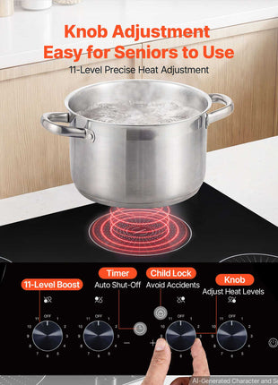 Induction Cooktop 30inch 4 Burners Built-in Electric Stove 220V 7200W, Low-Power Continuous Heating, Induction Burner for Kitchen, with 11 Power Levels, Knob Control, and Child Lock
