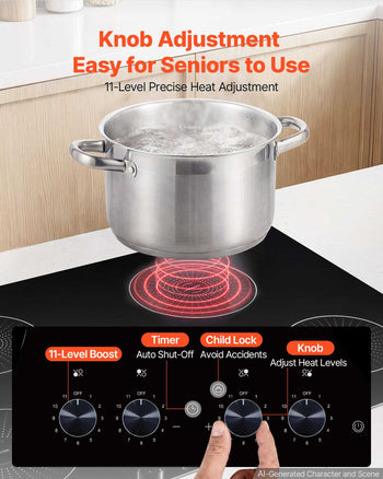 Induction Cooktop 30inch 4 Burners Built-in Electric Stove 220V 7200W, Low-Power Continuous Heating, Induction Burner for Kitchen, with 11 Power Levels, Knob Control, and Child Lock