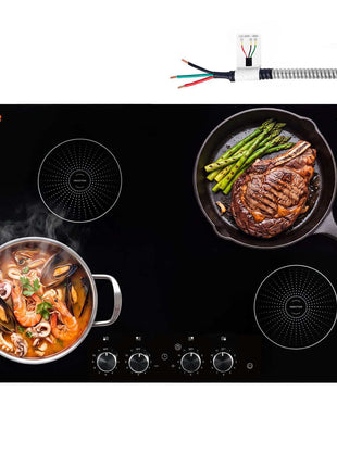 Induction Cooktop 30inch 4 Burners Built-in Electric Stove 220V 7200W, Low-Power Continuous Heating, Induction Burner for Kitchen, with 11 Power Levels, Knob Control, and Child Lock