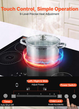 Induction Cooktop 30inch 4 Burners Built-in Electric Stove 220V 7500W, Low-Power Continuous Heating, Induction Burner for Kitchen, with 9 Power Levels, LED Touch Screen, and Child Lock