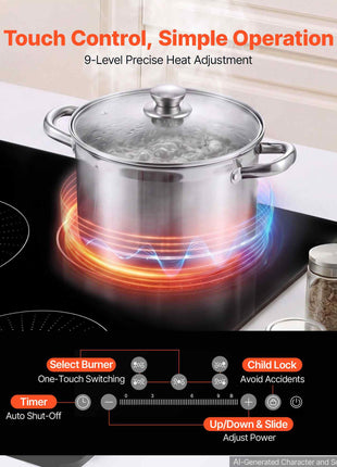 Induction Cooktop 30in 5 Burners Built-in Electric Stove 220V 9200W, Low-Power Continuous Heating, Induction Burner for Kitchen, 9 Power Levels, LED Touch Screen, Ceramic Glass, Child Lock