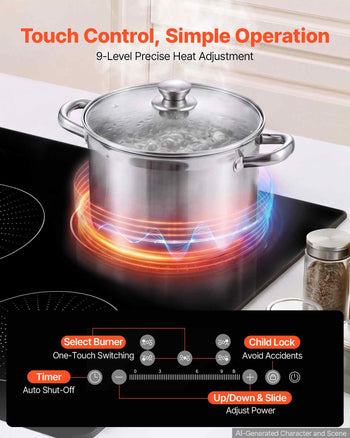 Induction Cooktop 30in 5 Burners Built-in Electric Stove 220V 9200W, Low-Power Continuous Heating, Induction Burner for Kitchen, 9 Power Levels, LED Touch Screen, Ceramic Glass, Child Lock