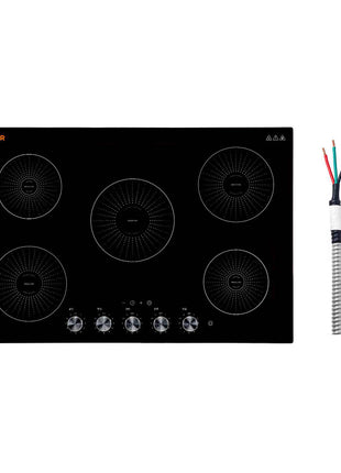 Induction Cooktop 30in 5 Burners Built-in Electric Stove 220V 9200W, Low-Power Continuous Heating, Induction Burner for Kitchen, 11 Power Levels, Knob Control, Ceramic Glass, and Child Lock