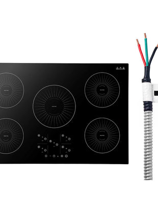 Induction Cooktop 36in 5 Burners Built-in Electric Stove 220V 9200W, Low-Power Continuous Heating, Induction Burner for Kitchen, 9 Power Levels, LED Touch Screen, Ceramic Glass, and Child Lock