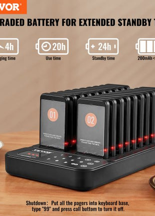 Restaurant Pager System, Wireless 400m Long Range Lineup Waiting Queue Signal, Guest Customer Calling Beepers with Vibration & Flashing, 20 Buzzers for Food Truck, Church, Nursery, Hospital