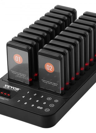 Restaurant Pager System, Wireless 400m Long Range Lineup Waiting Queue Signal, Guest Customer Calling Beepers with Vibration & Flashing, 20 Buzzers for Food Truck, Church, Nursery, Hospital
