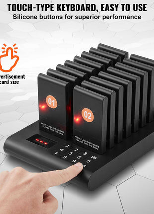 Restaurant Pager System, Wireless 500m Long Range Lineup Waiting Queue Signal, Guest Customer Calling Beepers with Vibration & Flashing, 16 Buzzers for Food Truck, Church, Nursery, Hospital