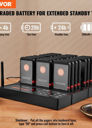 Restaurant Pager System, Wireless 400m Long Range Lineup Waiting Queue Signal, Guest Customer Calling Beepers with Vibration & Flashing, 24 Buzzers for Food Truck, Church, Nursery, Hospital
