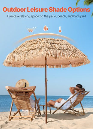 Tiki Umbrella, 6.5 ft Thatched Patio Umbrella with Tilt, Hawaiian Style Beach Parasol with Durable PP Thatch and 8 Metal Ribs, Grass Pool Umbrellas for Beach, Patio, Poolside, Backyard & Garden