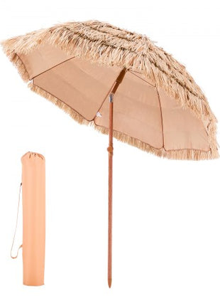 Tiki Umbrella, 6.5 ft Thatched Patio Umbrella with Tilt, Hawaiian Style Beach Parasol with Durable PP Thatch and 8 Metal Ribs, Grass Pool Umbrellas for Beach, Patio, Poolside, Backyard & Garden