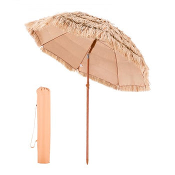 Tiki Umbrella, 6.5 ft Thatched Patio Umbrella with Tilt, Hawaiian Style Beach Parasol with Durable PP Thatch and 8 Metal Ribs, Grass Pool Umbrellas for Beach, Patio, Poolside, Backyard & Garden